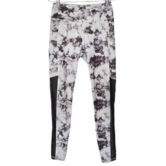 Hollister Active Leggings Size XS Grey White Black Sheer Mesh Side Panel Pocket - Picture 3 of 10